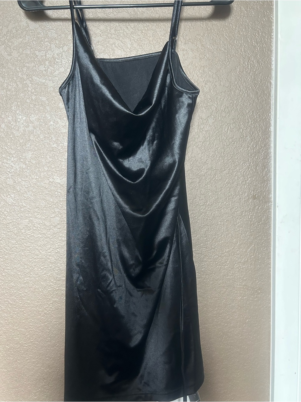Elegant Black Satin Cowl Mini Dress